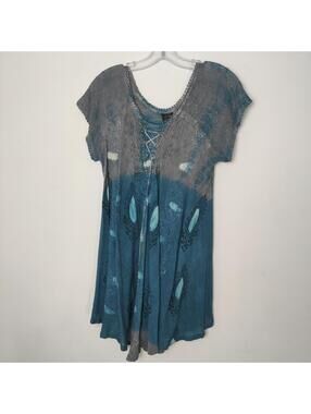 Style Style Style Blue Gray Tie Dye Tunic Dress Free Size Beach Cover-up